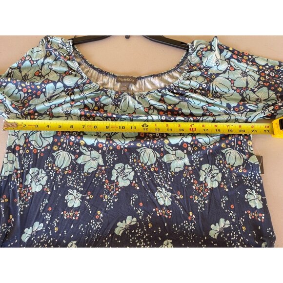 Style & Co Womens Medium Boho Floral Bell Sleeve Blue/Teal Rayon Top - Picture 5 of 9